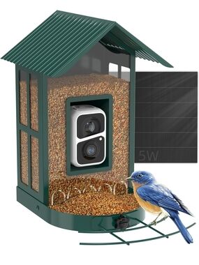 Soliom Smart Bird Feeder with Camera Solar 2K AI WiFi Squirrel Proof Green